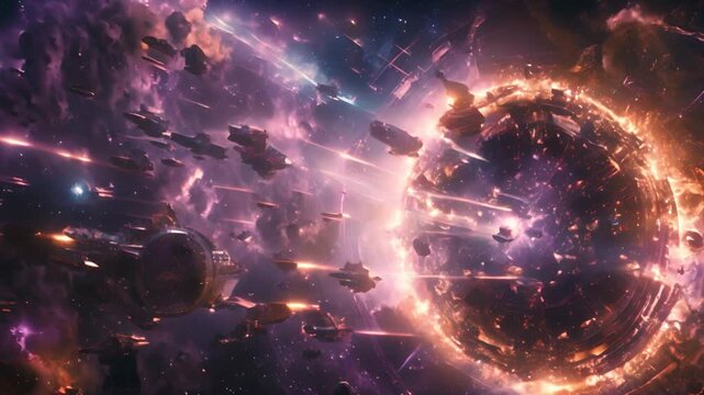 Space Battle With Fiery Planet