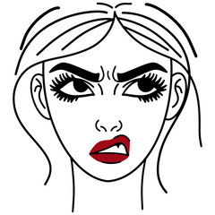 Stylish Female Faces Line Art Woman Red Lip Girls' Facial Expressions