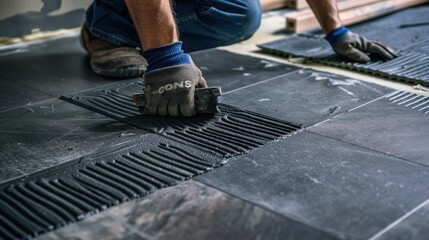 Tiler Applying Mortar to Tile