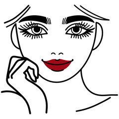 Stylish Female Faces Line Art Woman Red Lip Girls' Facial Expressions