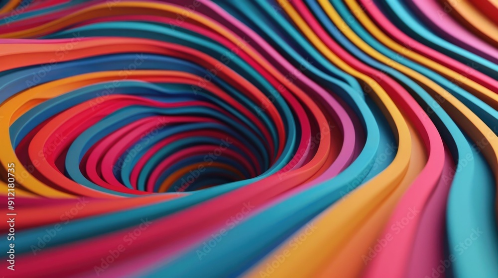 Poster captivating digital artwork featuring dynamic dimensional vibrant depth illusions and swirling twist