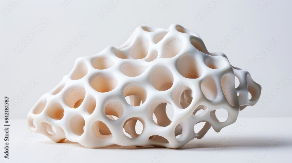 Poster organic abstract sculpture with a dynamic shape shifting structure featuring fluid dimensional patte