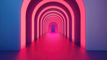 Infinite Dimensional Archway   A surreal futuristic 3D rendering of a virtual architectural passage with a dynamic colorful gradient tunnel leading to a mysterious minimalist interior space