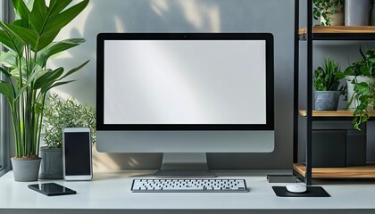 Fototapeta premium A desktop computer sitting on top of a white desk