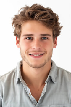 Passfoto eines jungen Mannes mit Hemd und Bart