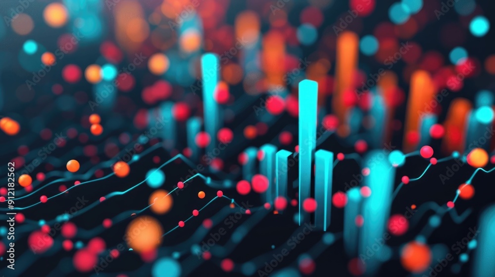 Poster vibrant and dimensional data visualization with interactive elements showcasing the complexities of 