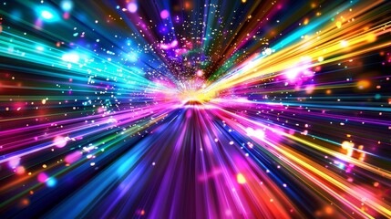 Abstract Colorful Light Tunnel - Digital Art Background - A vibrant abstract image featuring a tunnel of light and color, symbolizing speed, energy, technology, creativity, and imagination.