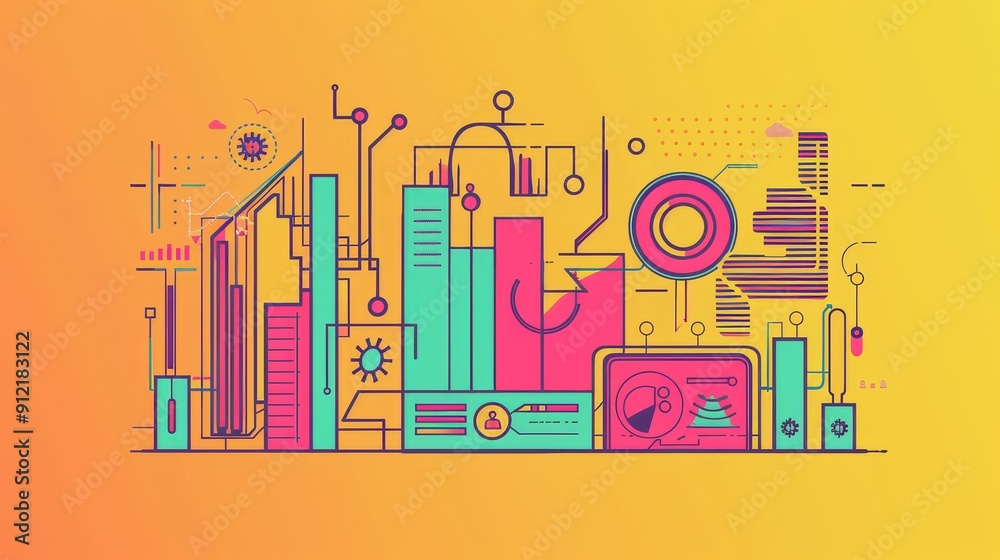 Poster abstract data visualization with geometric shapes and lines - this abstract illustration depicts a c