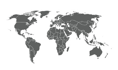 Naklejka premium World map isolated on white background. for website layouts, background, education, precise, customizable, Travel worldwide, map silhouette backdrop, earth geography, political, reports.