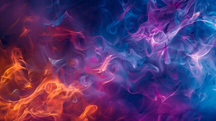 Obraz premium Abstract Smoke Art: Vivid Colors of Orange, Blue and Purple - This captivating abstract image showcases the interplay of vibrant colors, with swirling orange smoke juxtaposed against a backdrop of mes