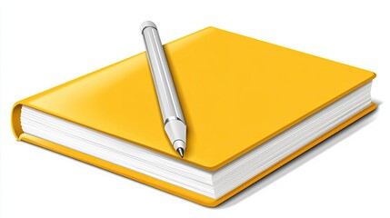 Closed Yellow Book with a Silver Pencil on Top