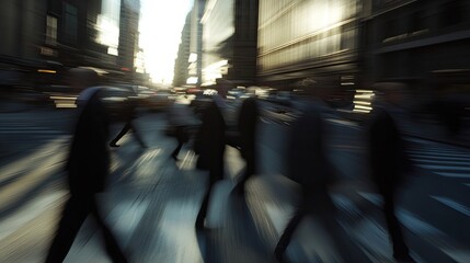 Fototapeta premium Blurred Motion of People Walking Through a City Street