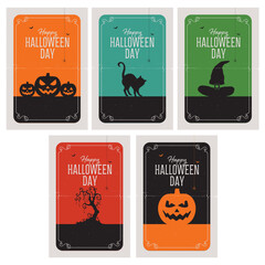 Halloween Card Set, Vintage Happy Halloween Day, Halloween design. set
