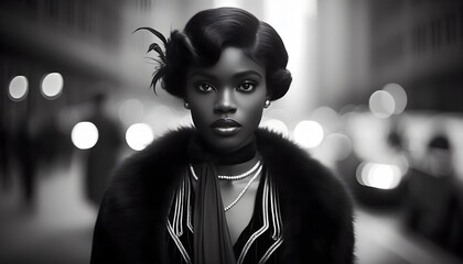black and white photograph of a black woman dressed in 1920s fashion
