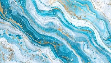 Obraz premium Abstract Ocean Fluid Art With Turquoise, Blue, Gold, Creative Background With Wavy Golden Veins