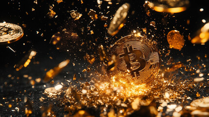 Explodiernder Bitcoin als Symbol für Kursrutsch der Kryptowährung