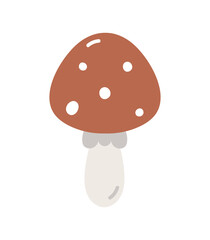 Mushroom fly agaric. Flat cartoon vector illustration isolated on white background. For card, posters, stickers, banners, printing on the pack, printing on clothes, fabric, wallpaper.	