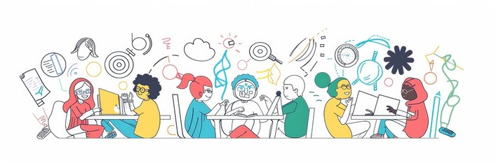 Diverse Group of Students Collaborating on a Project - A group of diverse students are working together on a project, symbolizing collaboration, creativity, innovation, diversity, and education.