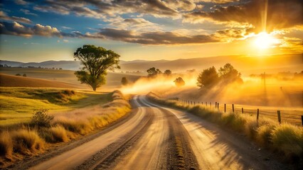 Golden Hour on a Dusty Road  AI Generated