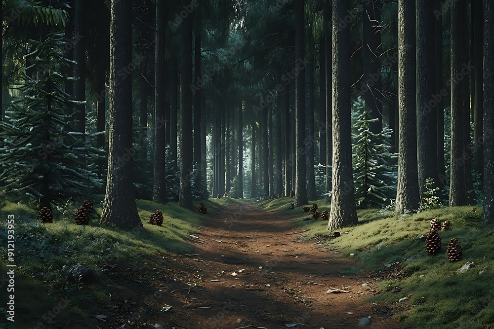 Wall mural Dark Forest Path 3D Illustration