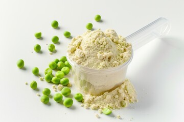 Powdered mix of oats and green peas, a healthy meal replacement with dietary fiber and essential vitamins.