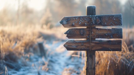 Naklejka premium Wooden Signpost in Frosted Landscape
