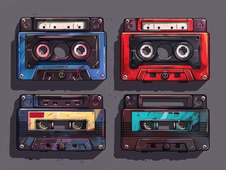 Fototapeta premium Vibrant depicting the nostalgic revival of classic cassette tapes and retro music players capturing the essence of a bygone era s multimedia culture and aesthetic