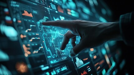 A Hand Interacting with a Futuristic Digital Interface