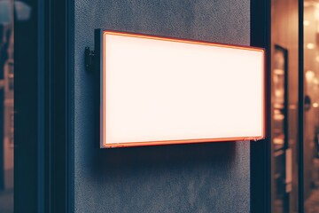 A brightly lit blank sign is mounted on a wall, illuminating the dark street, hinting at potential advertisements or business promotions in the area