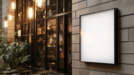 A stylish wall light fixture casts a warm glow in a contemporary coffee shop, enhancing the ambiance next to large glass windows