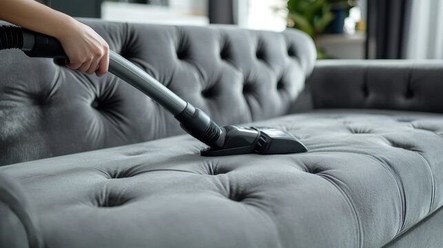 Vacuuming a Gray Sofa - Powered by Adobe