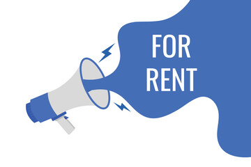 for rent button, banner, label, template for website. for rent text with colorful megaphone icon
