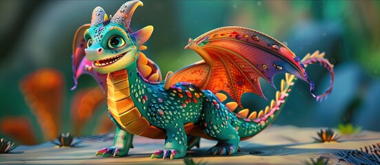 Fototapeta premium dragon, colorful, happy, friendly, 3d cartoon,