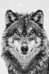 Fototapeta premium Portrait of a Wild Gray Wolf, Canis Lupus, in a Snowstorm, Staring Directly at the Camera