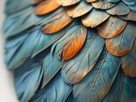 True to Nature Bird Feathers with Intricate Dimensional Textures and Vibrant Iridescent Colors  Macro Close Up of Detailed Avian Plumage Pattern