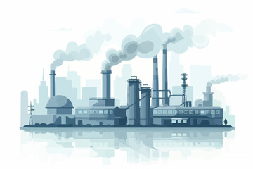 vector Factory building with smoke