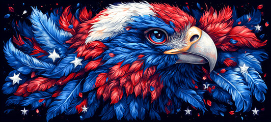Bird Patriotic Animals: Fur and Feathers in American Flag Design for Independence Day Celebration