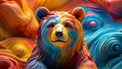 Colorful abstract bear, vibrant hues, digital artwork, bold wallpaper, artistic expression. Generative AI
