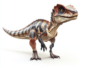 Naklejka premium A Close-Up of a Brown and Black Striped Dinosaur Standing on a White Background