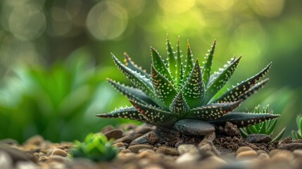 Obraz premium Closeup of a succulent plant with a blurry green background