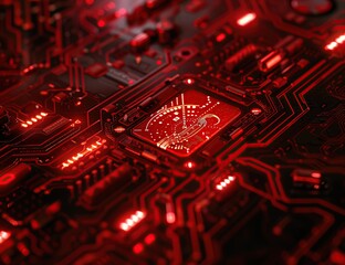 binary circuit board future technology, red cyber security concept background, abstract hi speed digital internet.motion move blur.