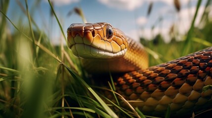 Obraz premium Low angle shot captures snake slithering through grass