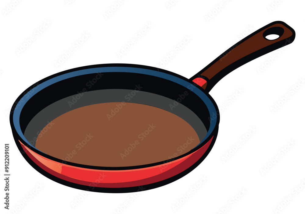 Wall mural red and blue frying pan with brown liquid inside. vector illustration