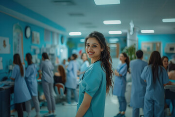 Obraz premium young indian female doctor standing at hospital