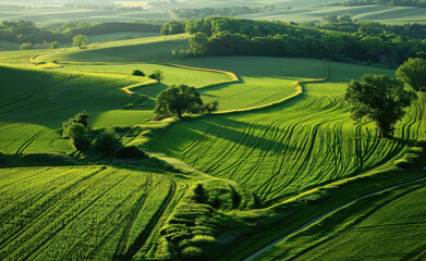 Fototapeta premium high-angle shot of green farmland