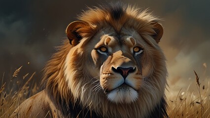 Fototapeta premium Majestic Fearless Lion Painting