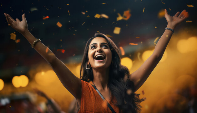 indian fans watching a match and cheering for team at stadium