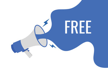 free button, banner, label, template for website. free text with colorful megaphone icon
