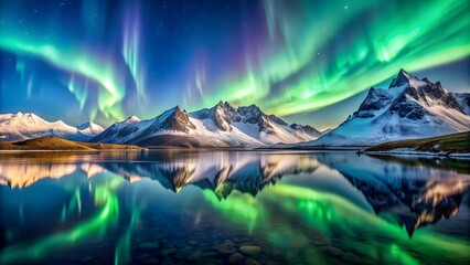 Celestial Symphony: Aurora Borealis Illuminating Frozen Peaks  Generative AI