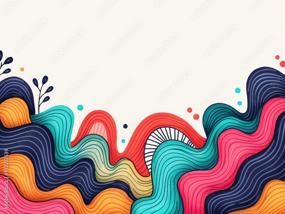 Poster vibrant abstract doodle art pattern with playful wavy shapes curvy fluid designs and dynamic swirlin